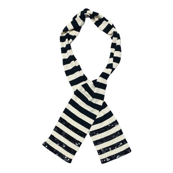 Cream and Black Stripe Knit Sequin Trim Scarf - Picture 2 of 3